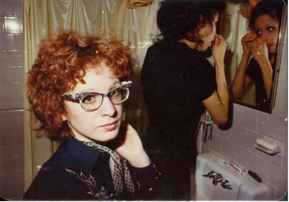Nan in the bathroom with roommate.jpg